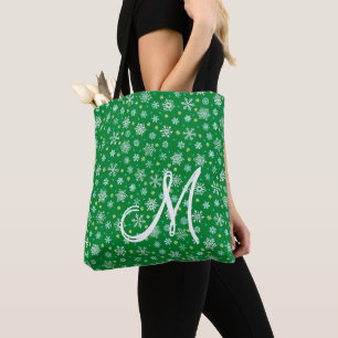 Schneeflocken in verschiedenen Formen Green Custom Tasche