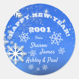 Schneeflocken Individuelle Name Frohes Neues Jahr  Runder Aufkleber