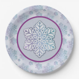 Schneeflocken Iridescent Blue & Lila Pappteller
