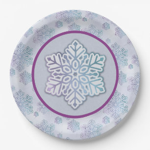 Schneeflocken Iridescent Blue & Lila Pappteller