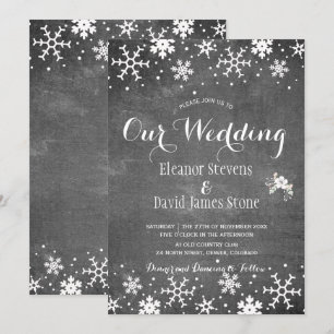 Schneeflocken Kalkboard Winter rustikale Hochzeit Einladung