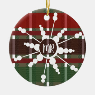 Schneeflocken-Karo-Monogramm-Weihnachtsgeschenk-Fo Keramik Ornament
