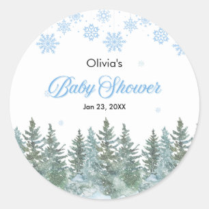 Schneeflocken Kiefern Winter Baby Shower  Runder Aufkleber