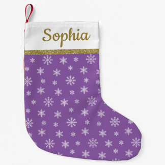 Schneeflocken Lila Muster personalisierter Name Kleiner Weihnachtsstrumpf