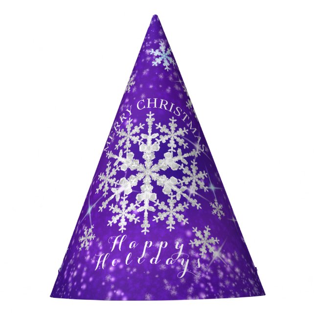 Schneeflocken Lila Partyhütchen (Vorderseite)