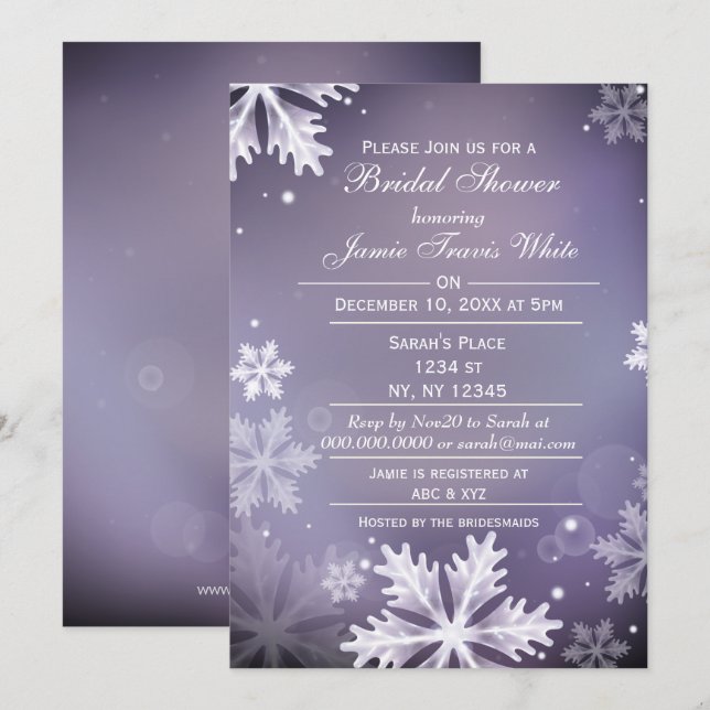 Schneeflocken Lila Winter Brautparty einladen Einladung (Vorne/Hinten)