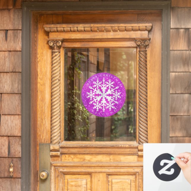 Schneeflocken Magenta Klammern Fensteraufkleber (Haustür)