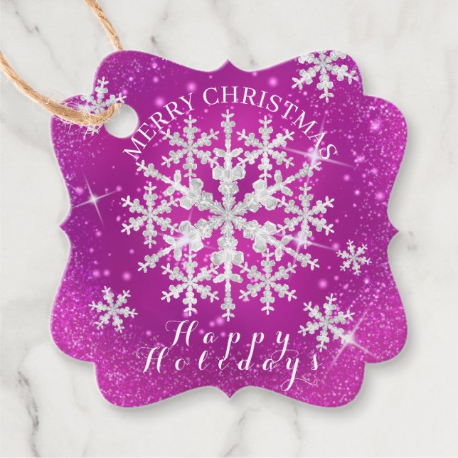 Schneeflocken Magenta White Geschenkanhänger (Vorderseite)