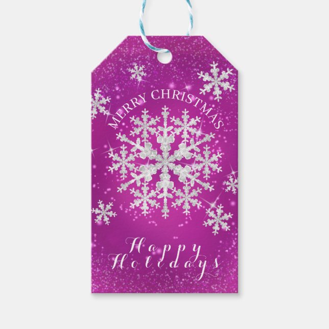 Schneeflocken Magenta White Geschenkanhänger (Vorderseite)