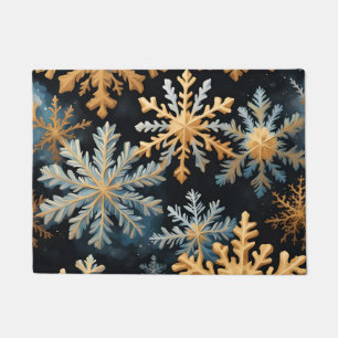 Schneeflocken Magie Weihnachten Schwarzes Gold Bla Fußmatte