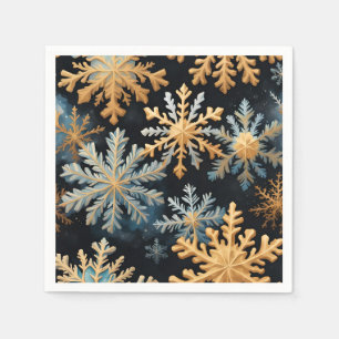 Schneeflocken Magie Weihnachten Schwarzes Gold Bla Serviette
