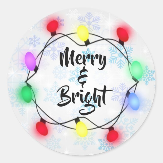 Schneeflocken "Merry & Bright" Weihnachten Runder Aufkleber (Vorderseite)