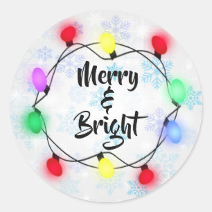 Schneeflocken "Merry & Bright" Weihnachten Runder Aufkleber