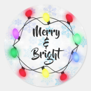 Schneeflocken "Merry & Bright" Weihnachten Runder Aufkleber