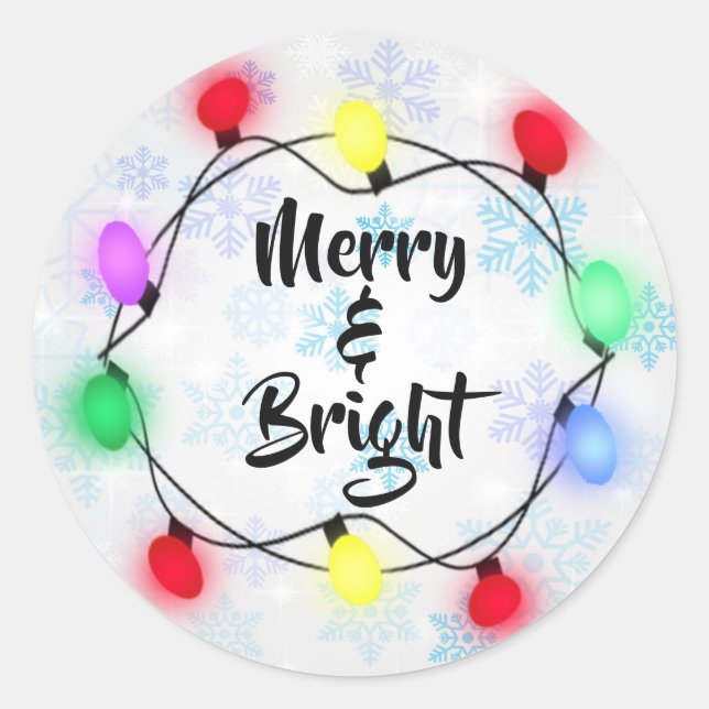 Schneeflocken "Merry & Bright" Weihnachten Runder Aufkleber (Vorderseite)