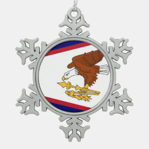 Schneeflocken mit amerikanischer Samoa-Flagge Zinn-Ornament