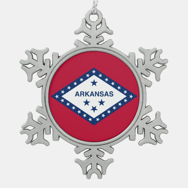 Schneeflocken mit Arkansas Flag Schneeflocken Zinn-Ornament (Vorderseite)