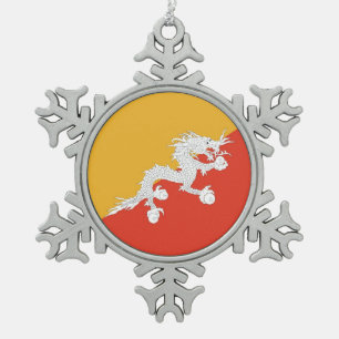 Schneeflocken mit bhutanischer Flagge Zinn-Ornament