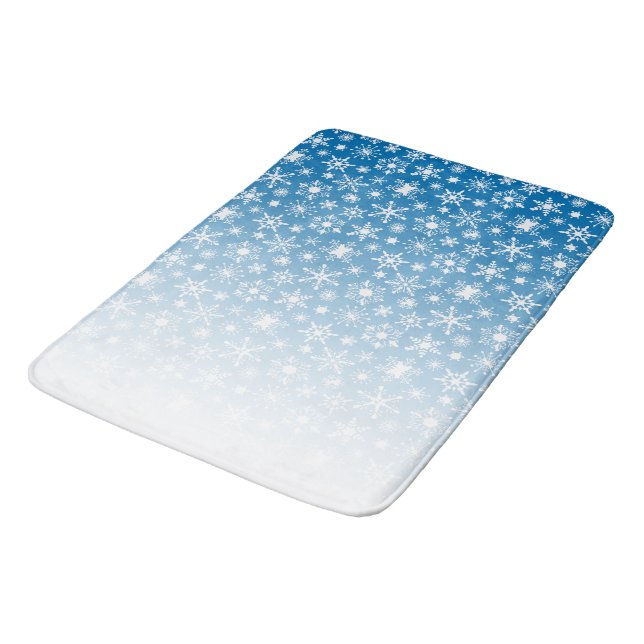 Schneeflocken mit blauer Steigung Badematte (Schrägansicht)