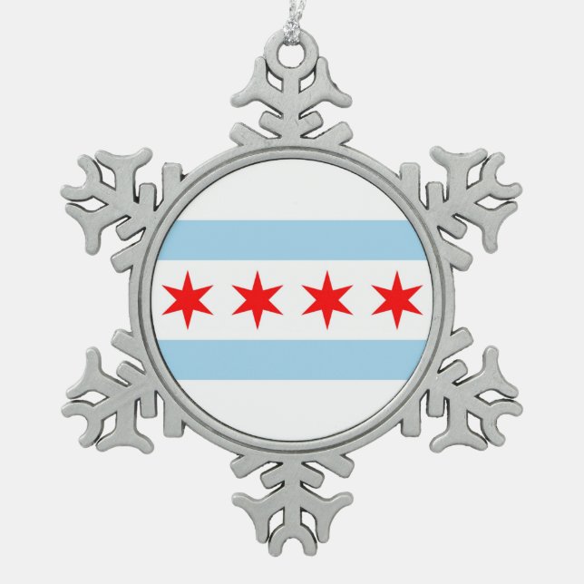 Schneeflocken mit Chicago, Illinois Flag Zinn-Ornament (Vorderseite)