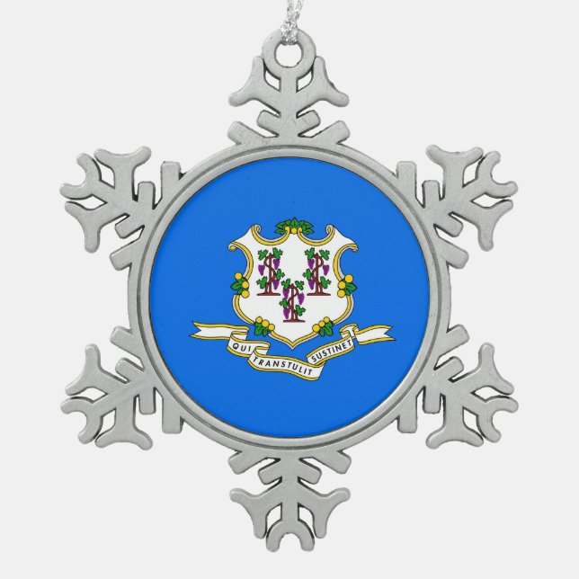 Schneeflocken mit Connecticut-Flagge Zinn-Ornament (Vorderseite)