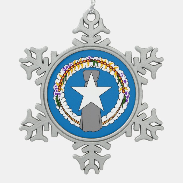 Schneeflocken mit der Fahne der nördlichen Mariana Schneeflocken Zinn-Ornament (Vorderseite)