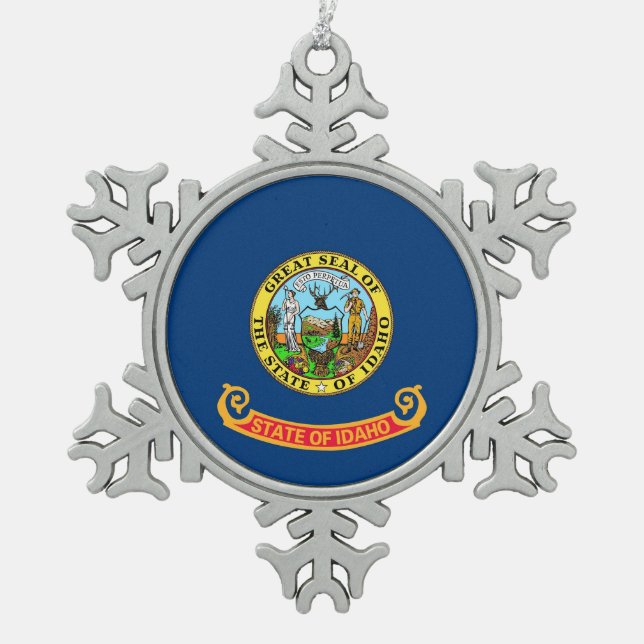 Schneeflocken mit der Flagge von Idaho Schneeflocken Zinn-Ornament (Vorderseite)