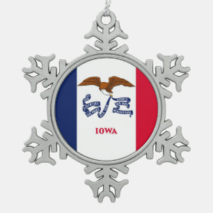 Schneeflocken mit der Flagge von Iowa Schneeflocken Zinn-Ornament