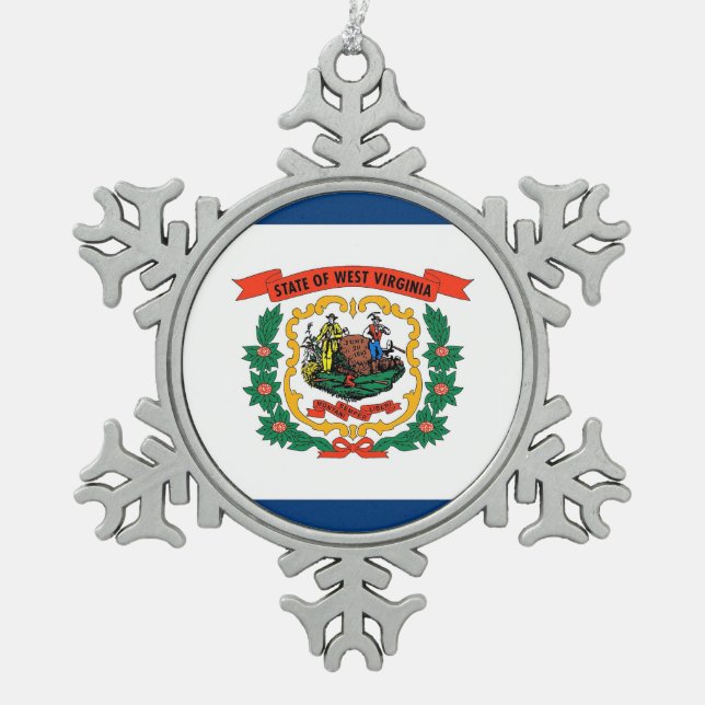 Schneeflocken mit der Flagge von West Virginia Schneeflocken Zinn-Ornament (Vorderseite)
