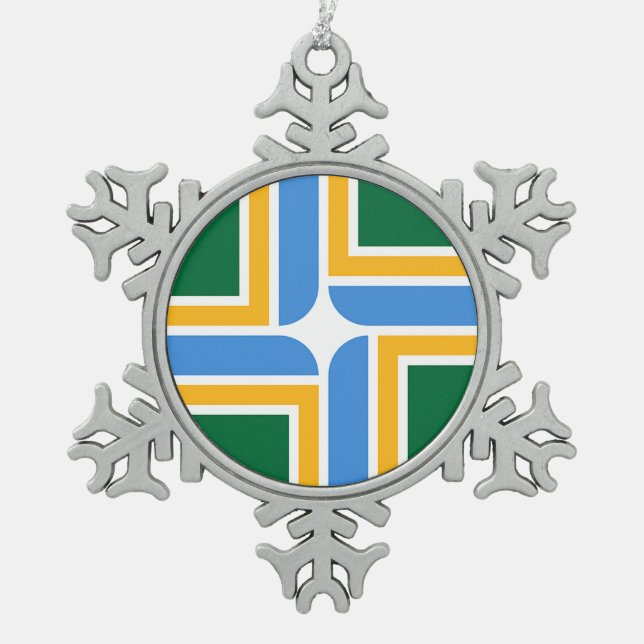 Schneeflocken mit der Portland Fahne Schneeflocken Zinn-Ornament (Vorderseite)