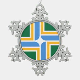 Schneeflocken mit der Portland Fahne Zinn-Ornament