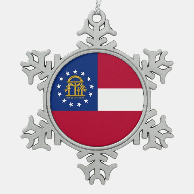 Schneeflocken mit georgischer Flagge Schneeflocken Zinn-Ornament (Vorderseite)