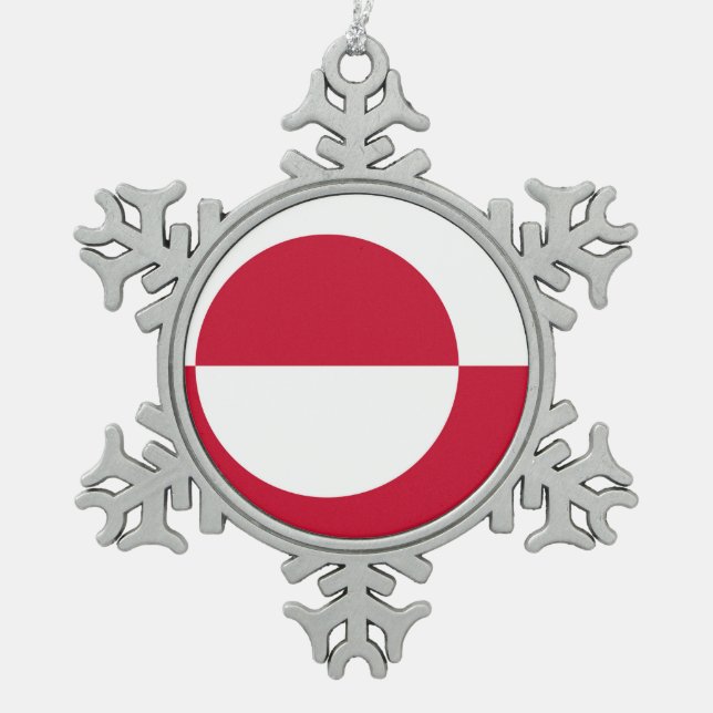 Schneeflocken mit grönländischer Flagge Schneeflocken Zinn-Ornament (Vorderseite)