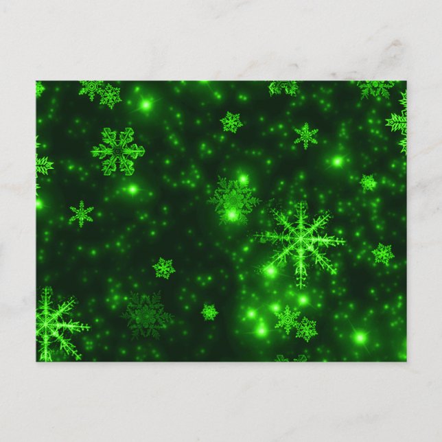 Schneeflocken mit grünem Hintergrund Postkarte (Vorderseite)