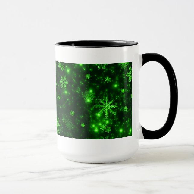 Schneeflocken mit grünem Hintergrund Tasse (Rechts)