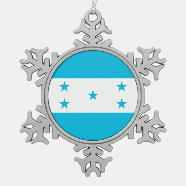 Schneeflocken mit Honduras-Flagge Schneeflocken Zinn-Ornament (Vorderseite)