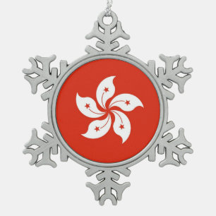 Schneeflocken mit Hongkonger Flagge Zinn-Ornament