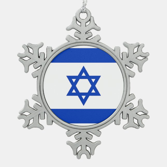 Schneeflocken mit israelischer Flagge Schneeflocken Zinn-Ornament (Vorderseite)