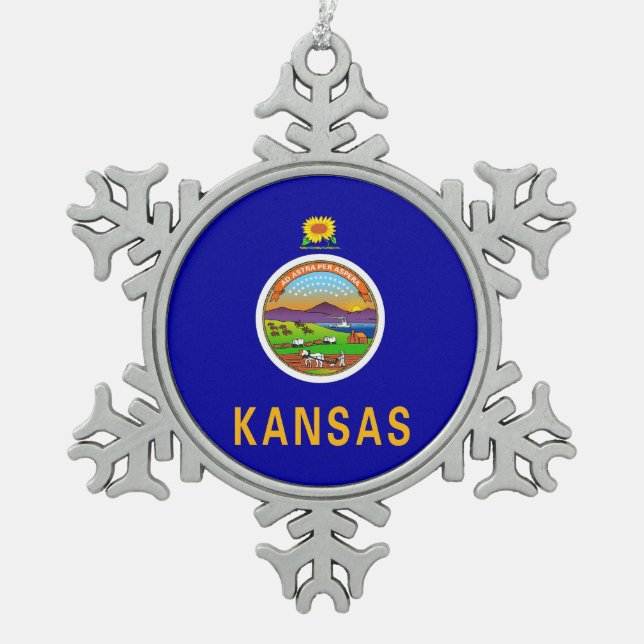 Schneeflocken mit Kansas Flag Schneeflocken Zinn-Ornament (Vorderseite)