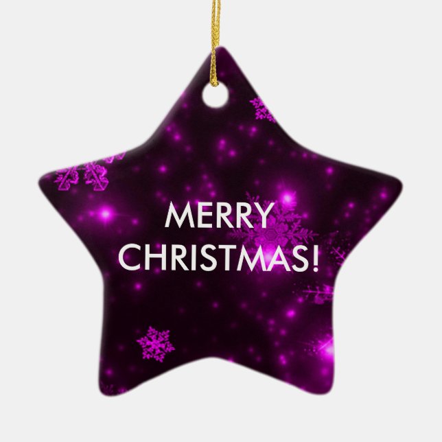 Schneeflocken mit Lila Hintergrund Keramikornament (Vorne)