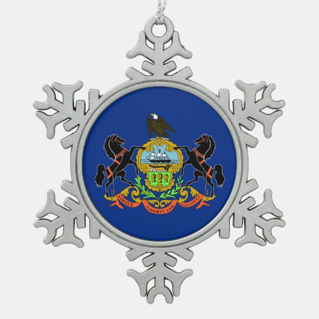 Schneeflocken mit Pennsylvania Flag Zinn-Ornament (Vorderseite)