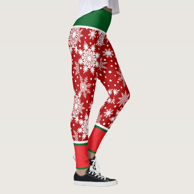 Schneeflocken mit roten und grünen Akzenten Leggings (Rechts)