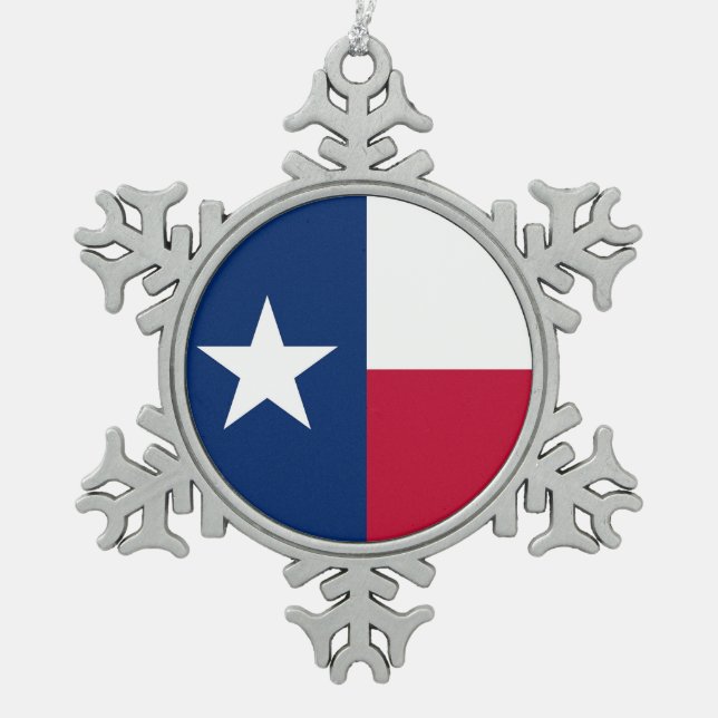 Schneeflocken mit Texas Flag Zinn-Ornament (Vorderseite)
