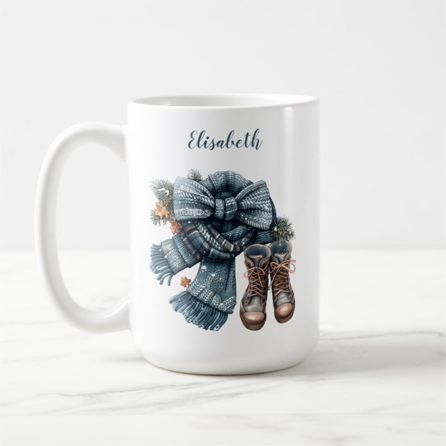 Schneeflocken mit Zwirnen Winterfarben Kaffeetasse (Links)
