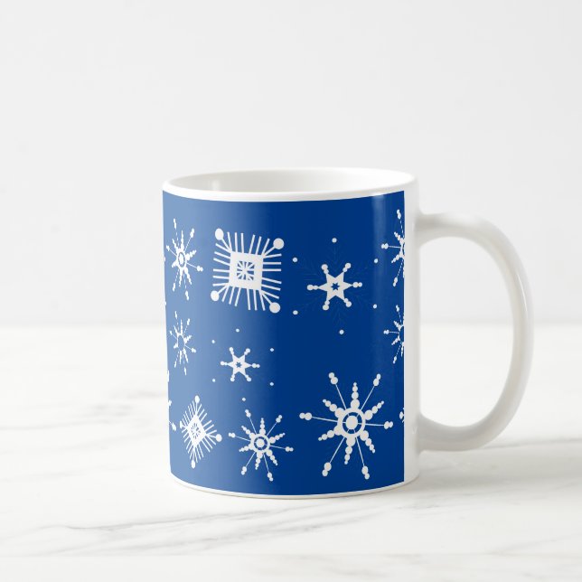 Schneeflocken Mix Geometrie Blau Kaffeetasse (Rechts)