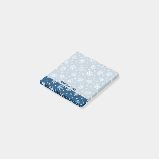 Schneeflocken Muster auf blau Post-it Klebezettel (angewinkelt)