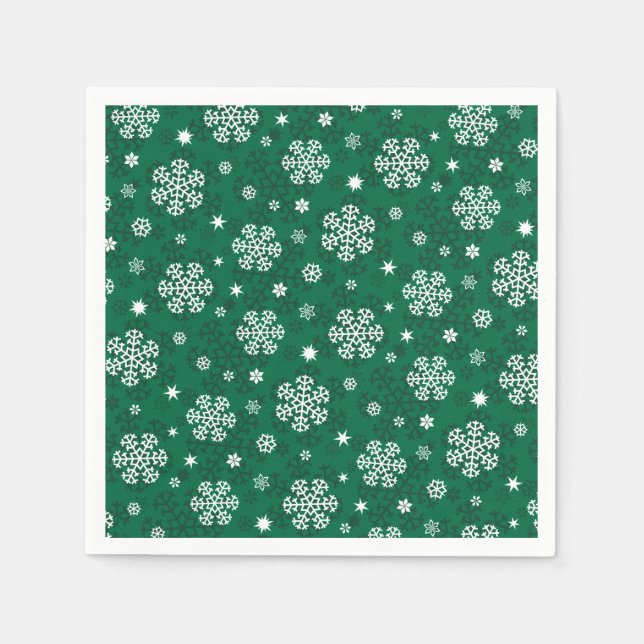 Schneeflocken Muster auf Cadmium Green Napkins Serviette (Vorderseite)