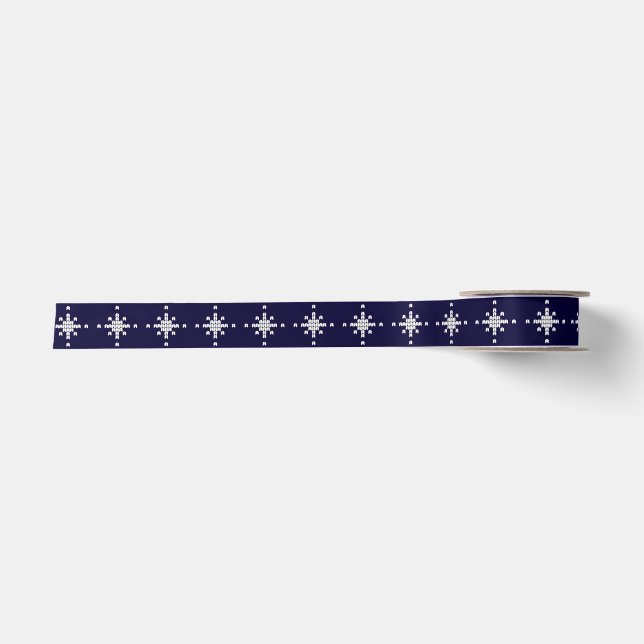 Schneeflocken-Muster auf Navy Blue Christmas Satinband (Vorderseite)