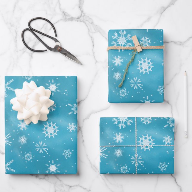 Schneeflocken-Muster Geschenkpapier Set (Vorderseite)