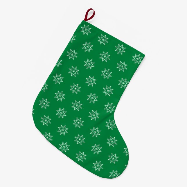 Schneeflocken Muster Grün Weihnachtsfeiertage Großer Weihnachtsstrumpf (Vorderansicht (hängend))